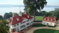 An aerial view of the red-roofed George Washington's Mount Vernon in Fairfax, Virginia, USA.