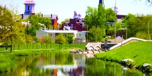 View of the Frederick skyline of church spires