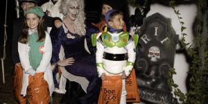 Halloween character and costumed children